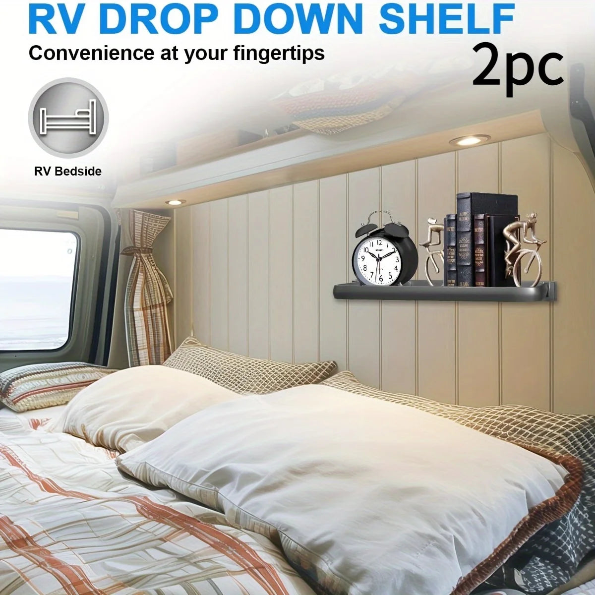 Foldable Wall Shelves 2 Pack Aluminium, No Drill Campervan
