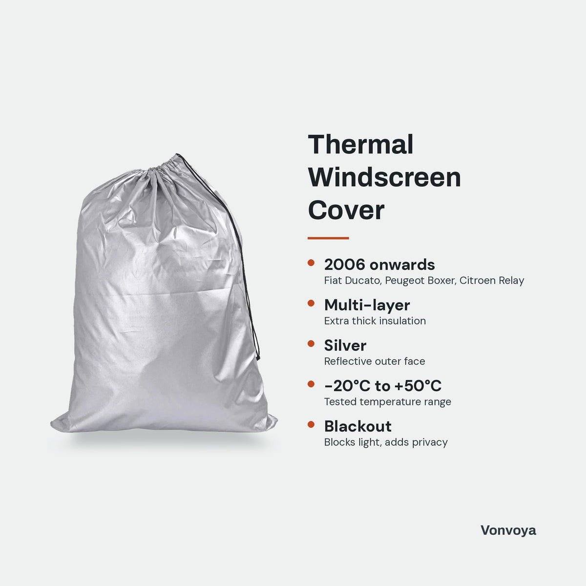 Thermal Windscreen Cover - key features graphic