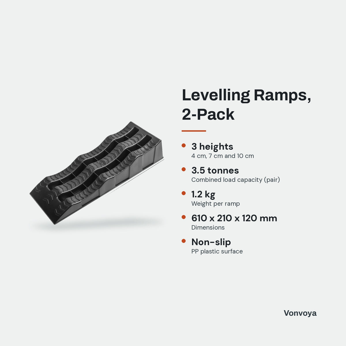 Levelling Ramps 2-Pack - key features graphic