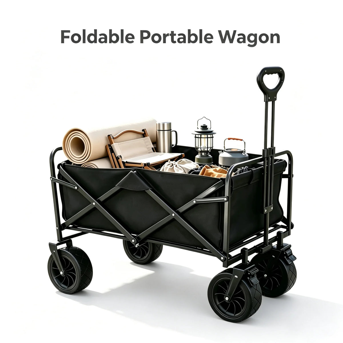 Foldable Camping Wagon 171L 150kg, All-Terrain Trolley Cart