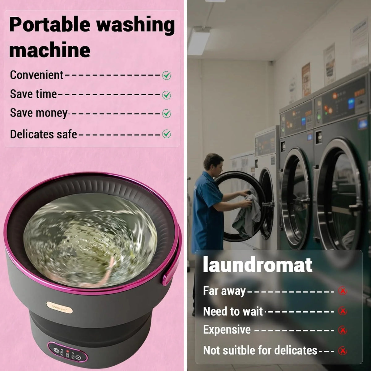 Foldable Mini Washing Machine 13L, Portable Camper Washer