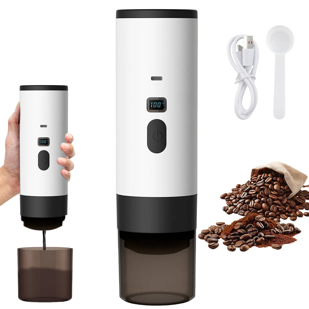 Portable Espresso Maker 20Bar Rechargeable, Capsule, Ground