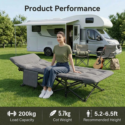 Folding Camping Bed 200kg Steel Frame, Portable Cot, Van