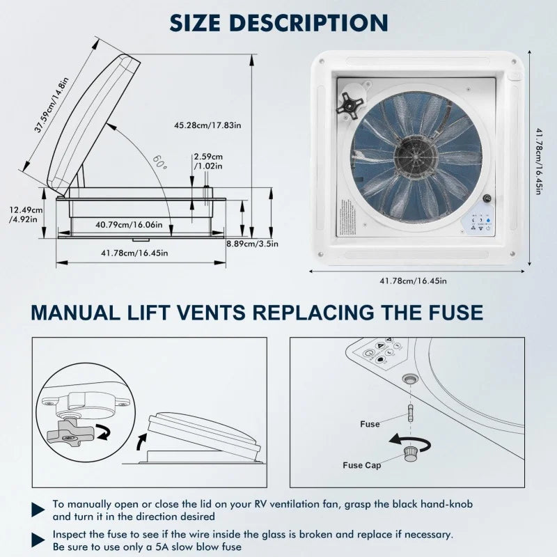 12V Roof Vent Fan 40cm, Rain Sensor, Remote, Motorhome
