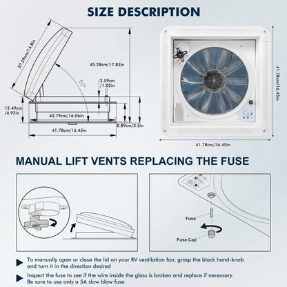 12V Roof Vent Fan 40cm, Rain Sensor, Remote, Motorhome