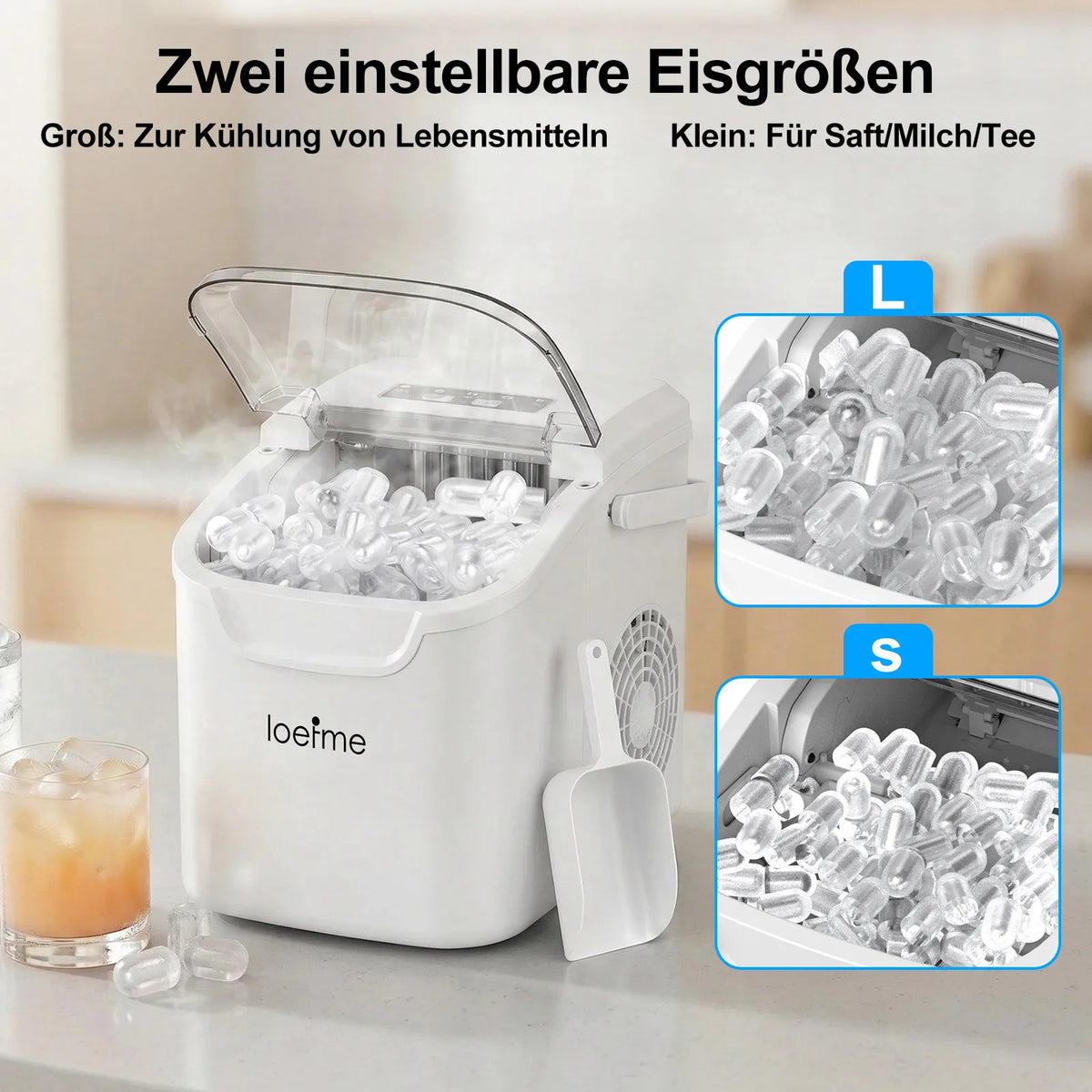 Portable Ice Maker 12kg/24h, Compressor Bullet Cubes RV