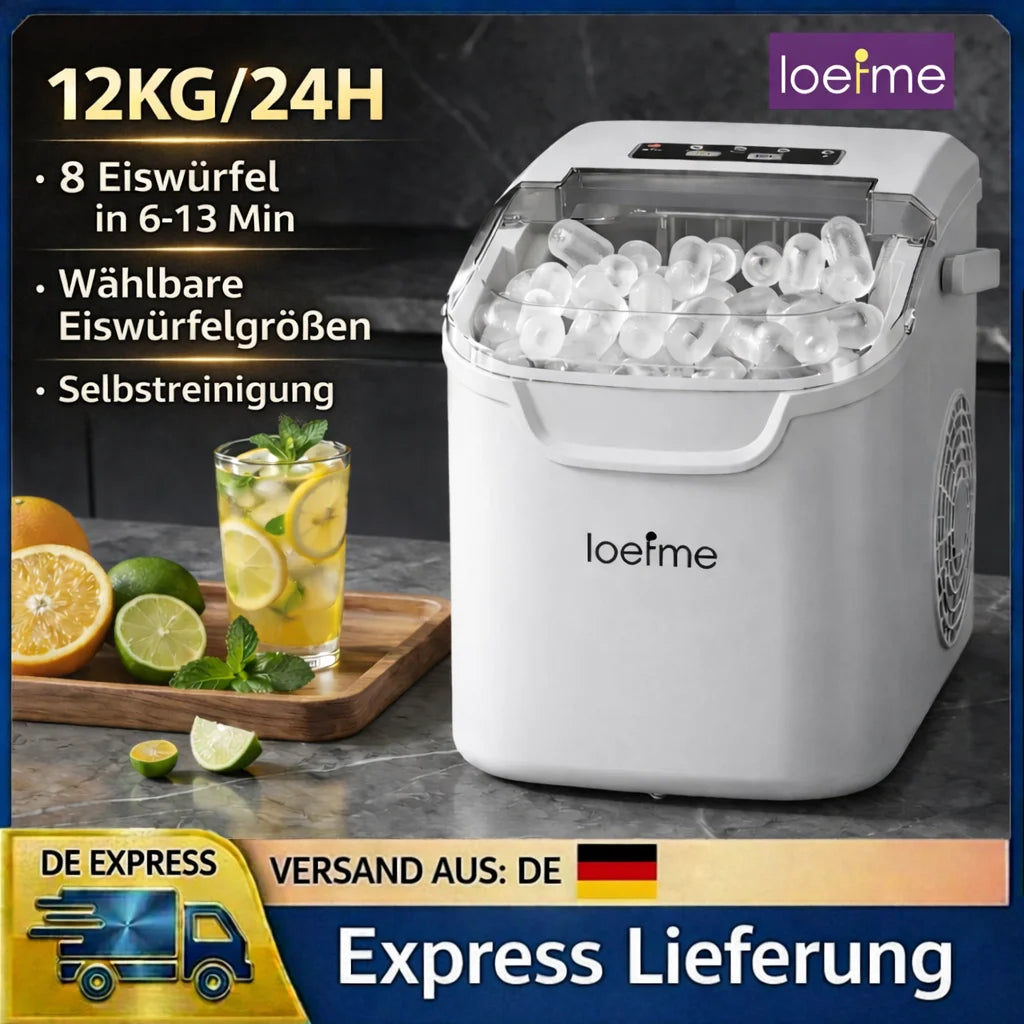 Portable Ice Maker 12kg/24h, Compressor Bullet Cubes RV