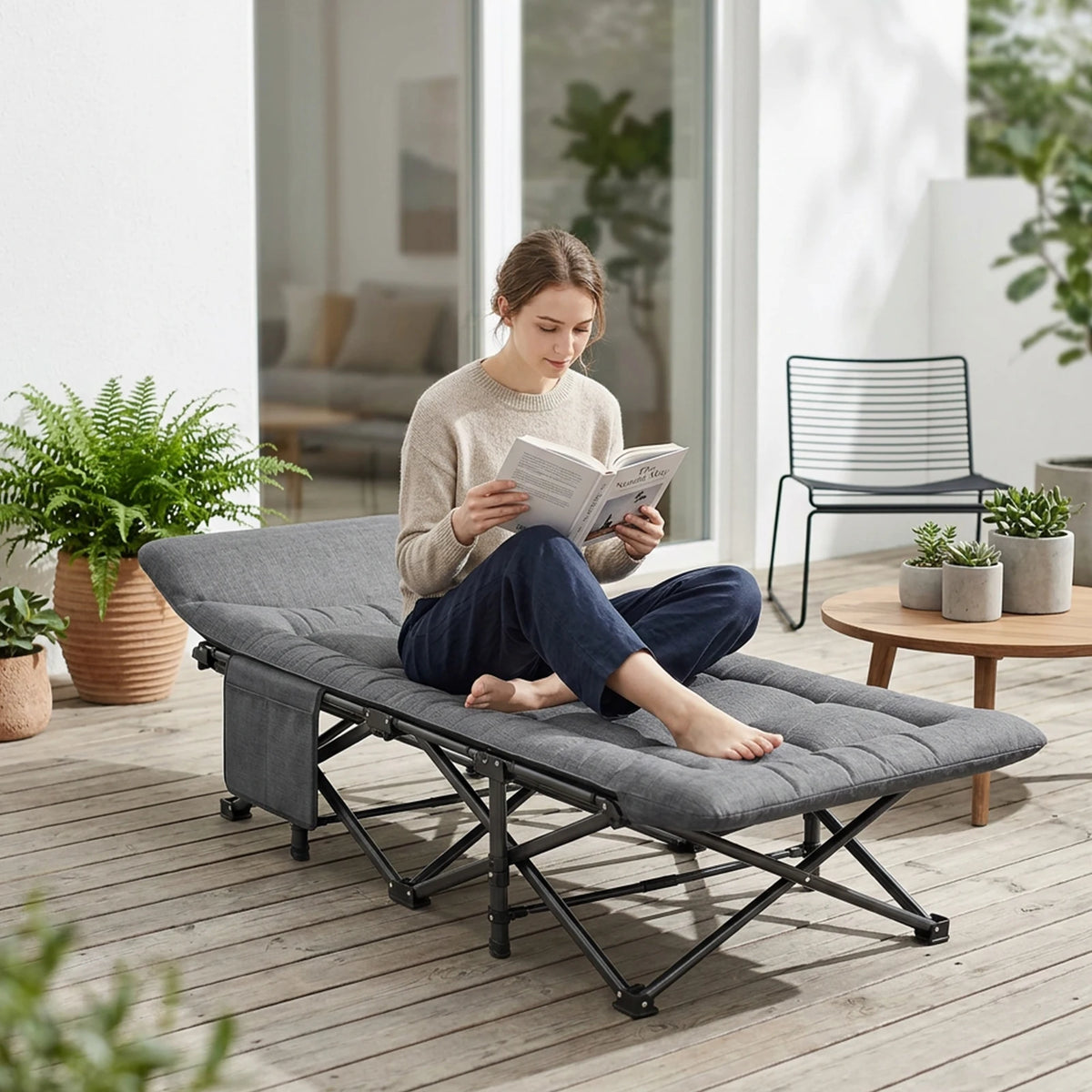 Folding Camping Bed 200kg Steel Frame, Portable Cot, Van