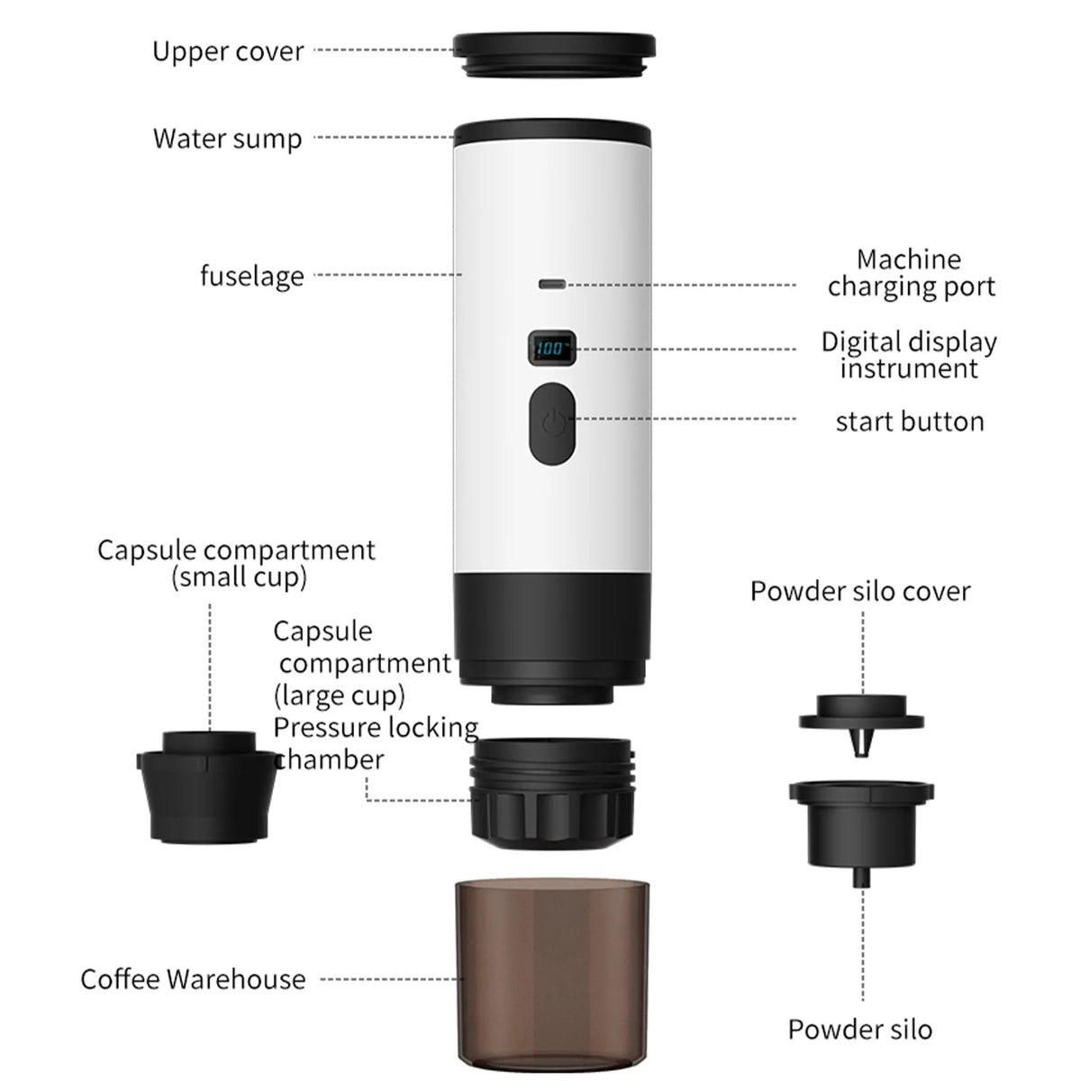 Portable Espresso Maker 20Bar Rechargeable, Capsule, Ground