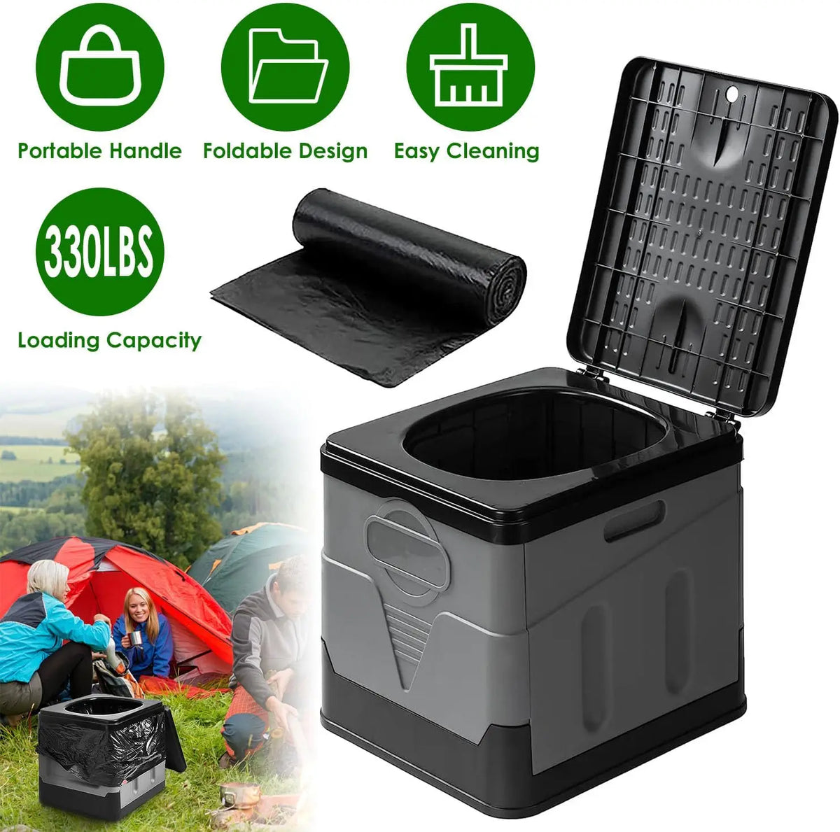 Foldable Camping Toilet 20L, Dry Separating, Campervan Van