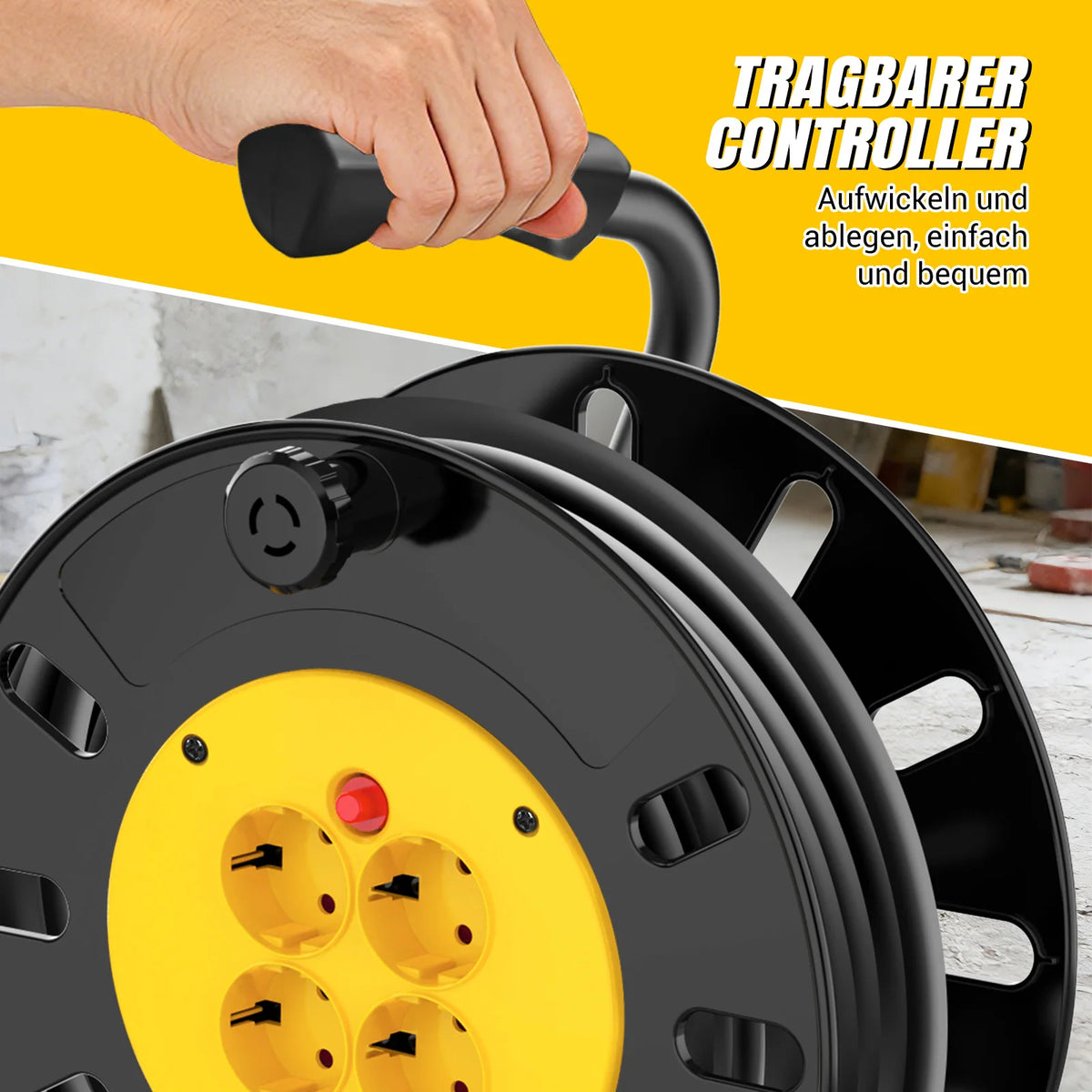 4 Socket Extension Cable Reel 10m or 15m, Campsite Hook Up