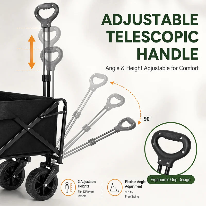 Foldable Camping Wagon 171L 150kg, All-Terrain Trolley Cart