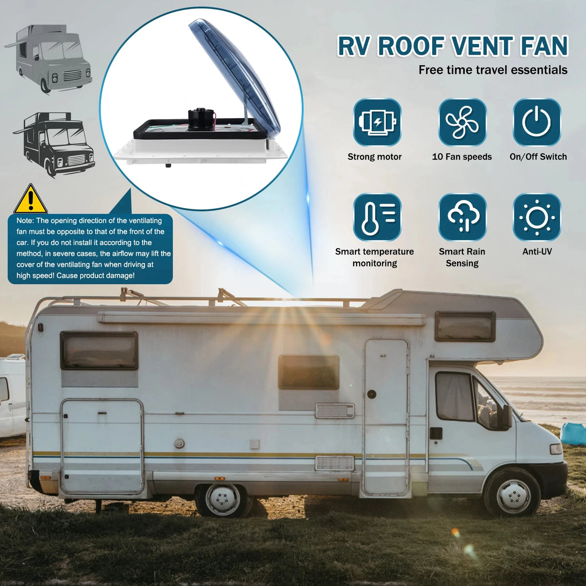 12V Roof Vent Fan 40cm, Rain Sensor, Remote, Motorhome