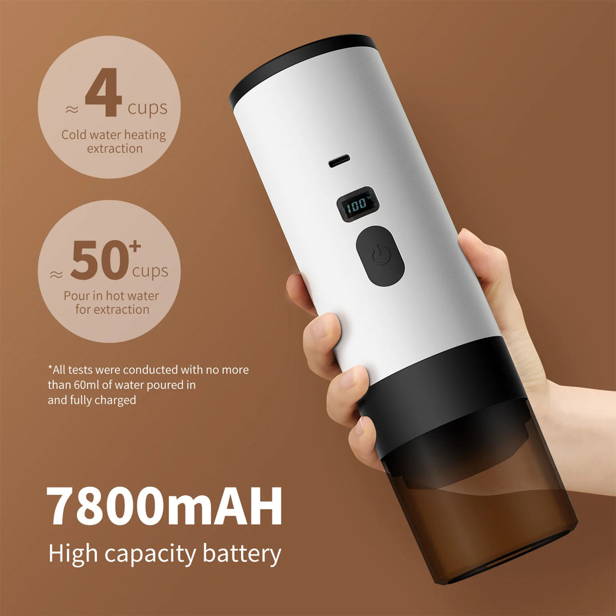 Portable Espresso Maker 20Bar Rechargeable, Capsule, Ground