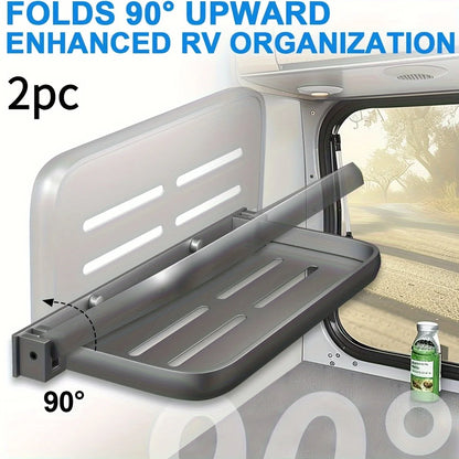 Foldable Wall Shelves 2 Pack Aluminium, No Drill Campervan
