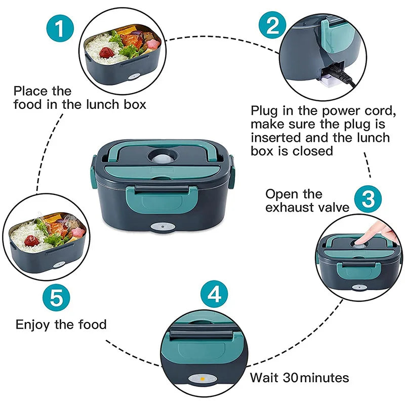 12V Electric Lunch Box 1.5L Food Warmer, Car Van Mains