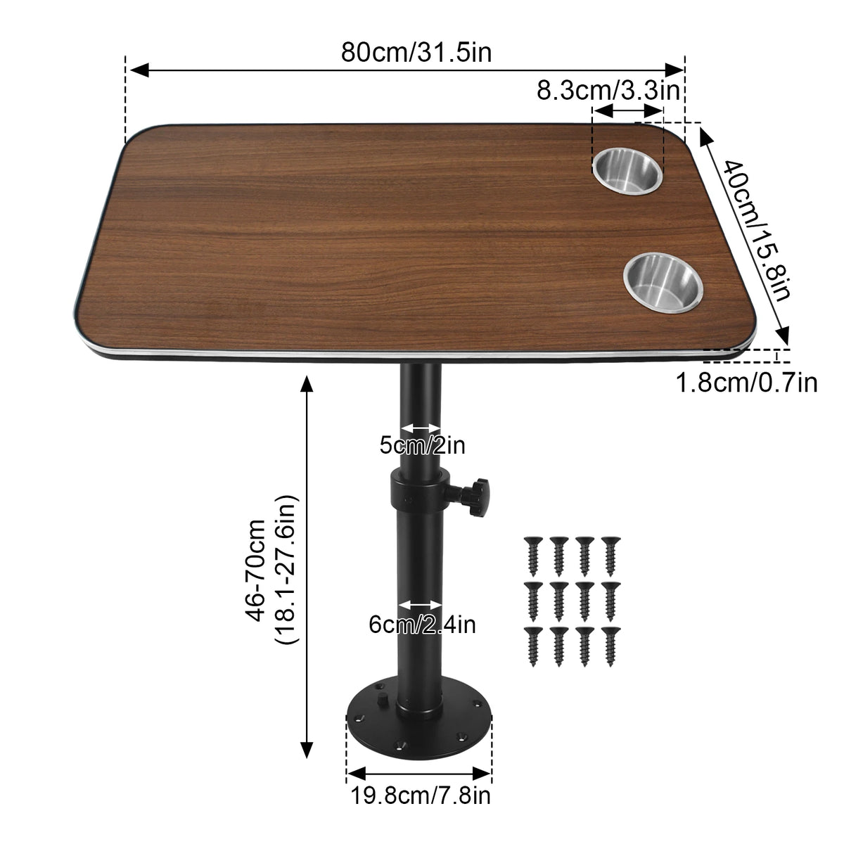 Camper Van Table Kit 80x40cm, Adjustable Leg, Cup Holders
