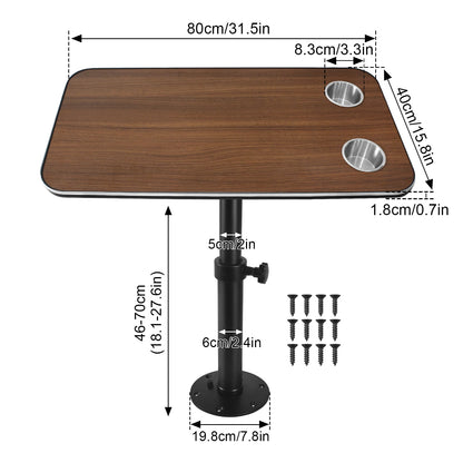 Camper Van Table Kit 80x40cm, Adjustable Leg, Cup Holders