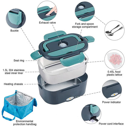 12V Electric Lunch Box 1.5L Food Warmer, Car Van Mains