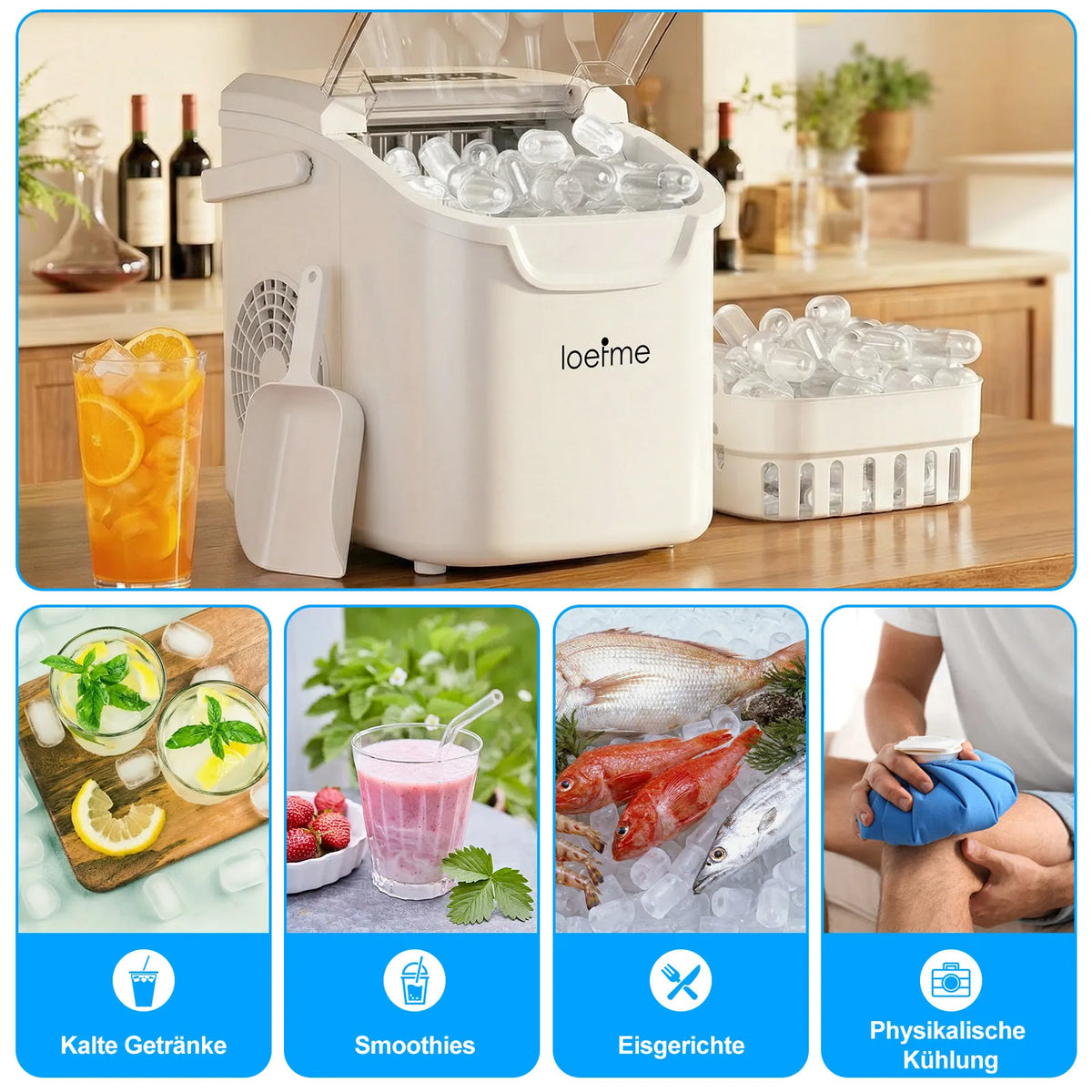 Portable Ice Maker 12kg/24h, Compressor Bullet Cubes RV