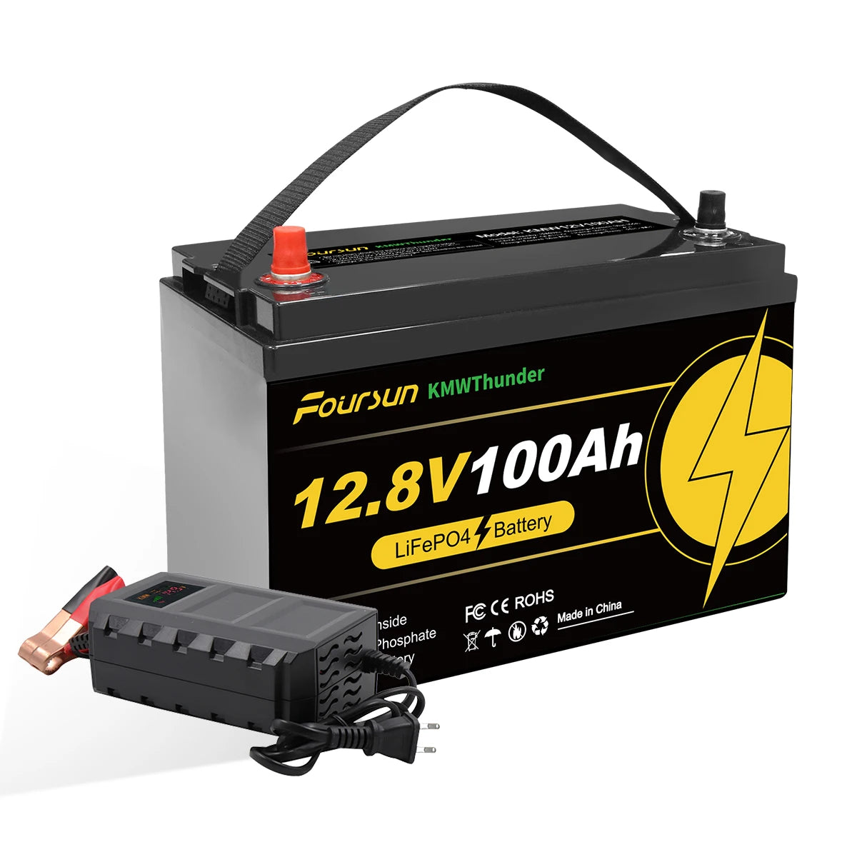 Foursun 12V 100Ah LiFePO4 Leisure Battery 1280Wh, IP67