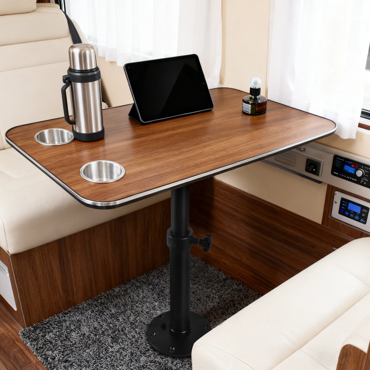 Camper Van Table Kit 80x40cm, Adjustable Leg, Cup Holders