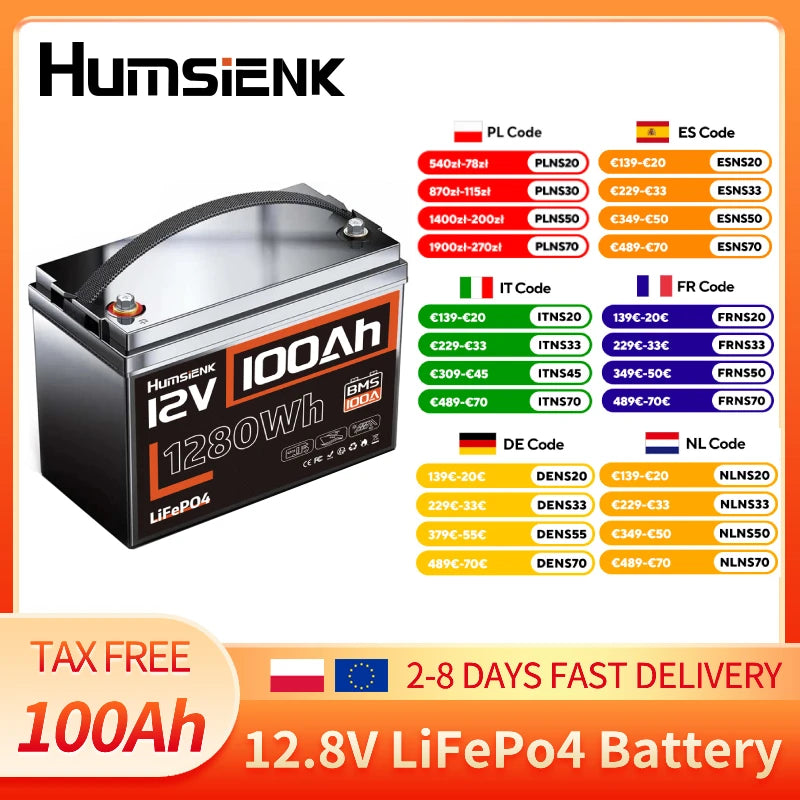Humsienk LiFePO4 Leisure Battery 12V 100Ah, Campervan RV