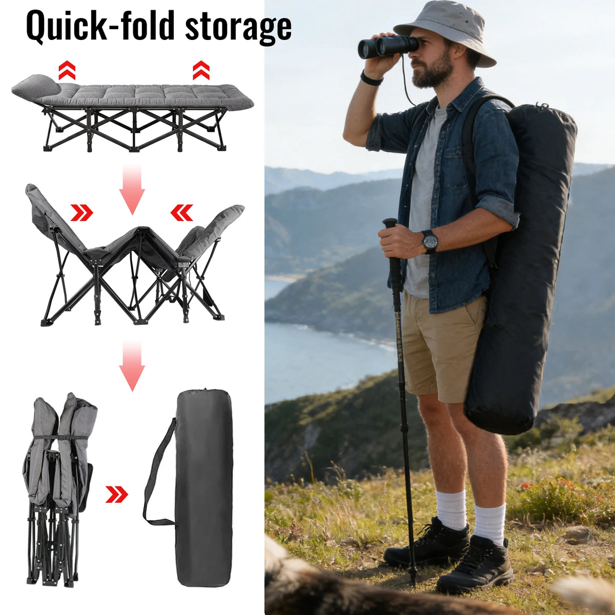 Folding Camping Bed 200kg Steel Frame, Portable Cot, Van