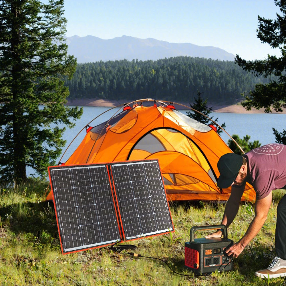 100W Foldable Solar Panel Kit 2x50W, Controller, Camping