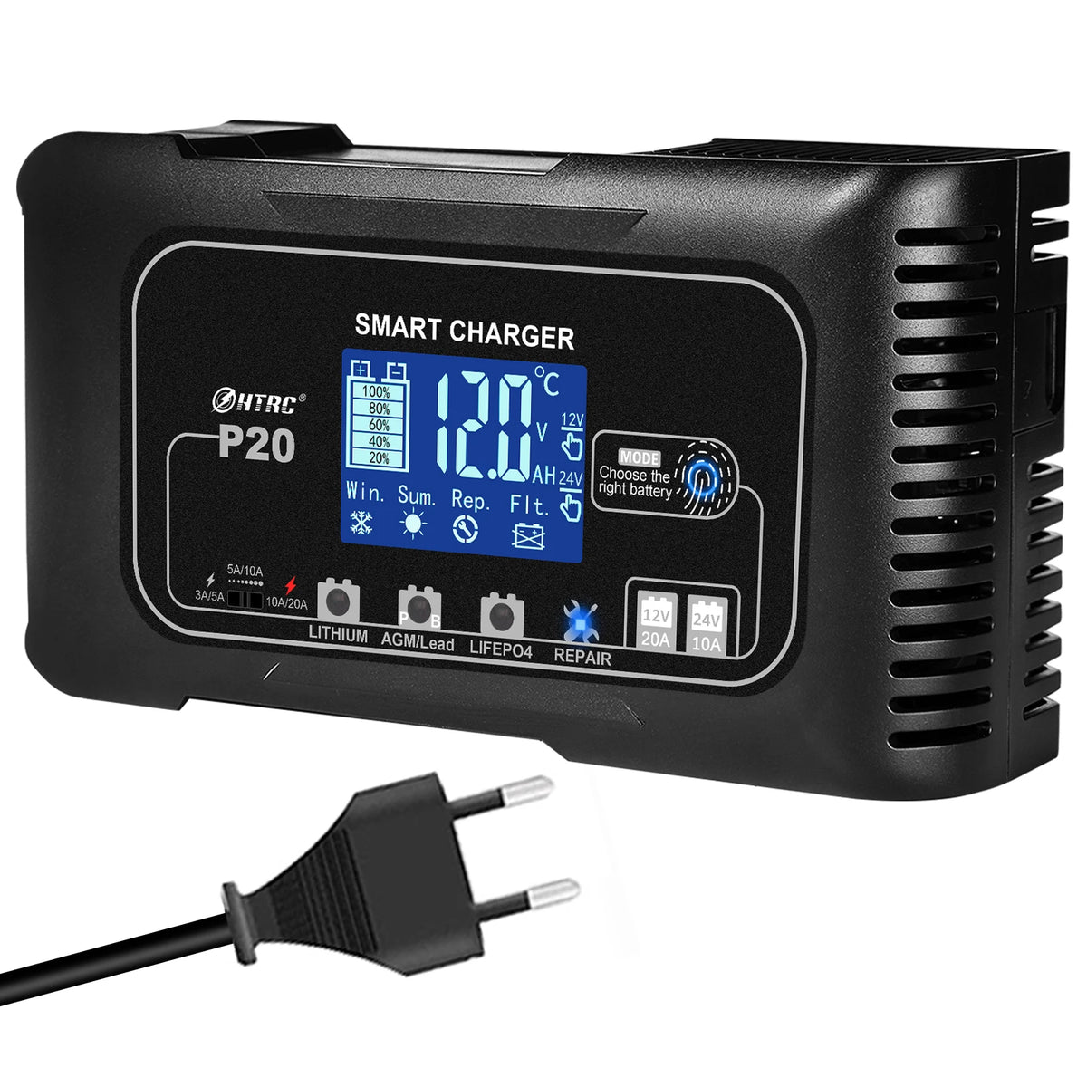 HTRC 20A Smart Battery Charger 12V 24V, LiFePO4 AGM