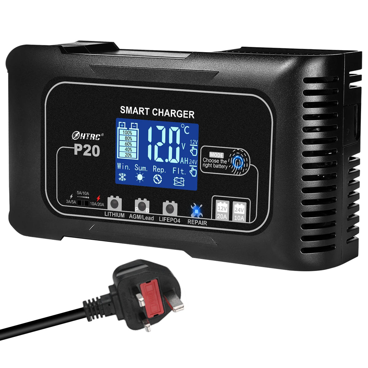 HTRC 20A Smart Battery Charger 12V 24V, LiFePO4 AGM