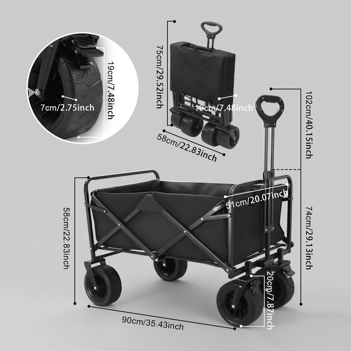 Foldable Camping Wagon 171L 150kg, All-Terrain Trolley Cart