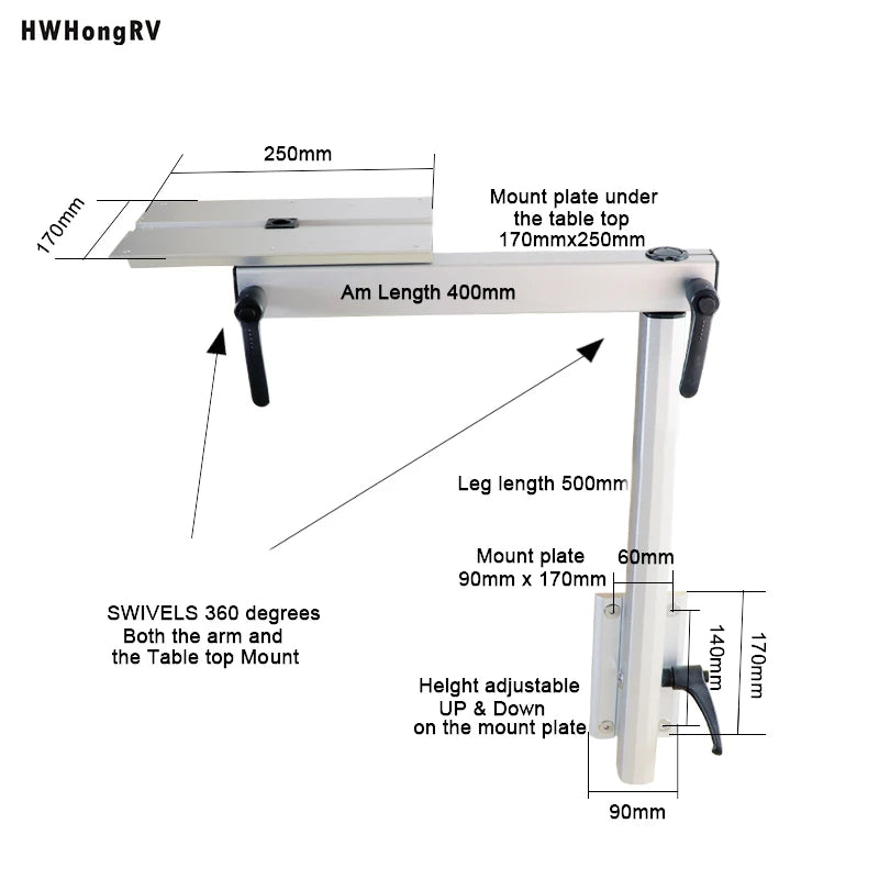 Adjustable RV Table Leg, 360 Rotating Aluminium Pedestal