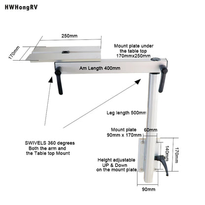 Adjustable RV Table Leg, 360 Rotating Aluminium Pedestal