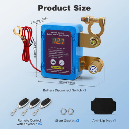 Remote Battery Disconnect Switch 12V 240A, LED Voltmeter