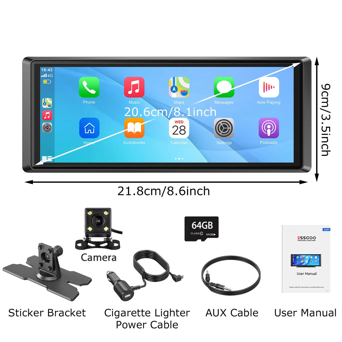 8.1 Inch Portable CarPlay Screen, Android Auto GPS, Camper