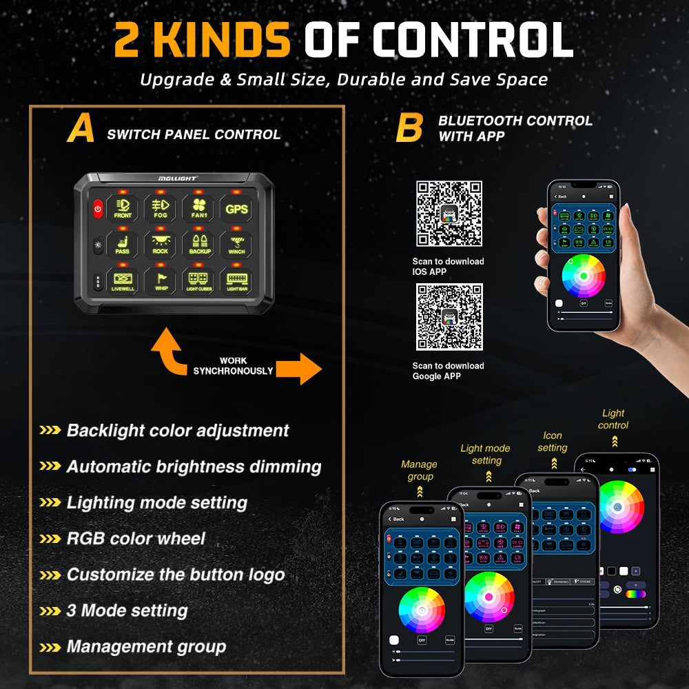 8 Gang Switch Panel with App 12V 60A, Campervan Boat Relay