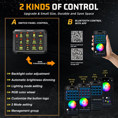 8 Gang Switch Panel with App 12V 60A, Campervan Boat Relay