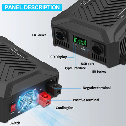 Pure Sine Wave Inverter 12V 1200W or 24V 2300W, Campervan