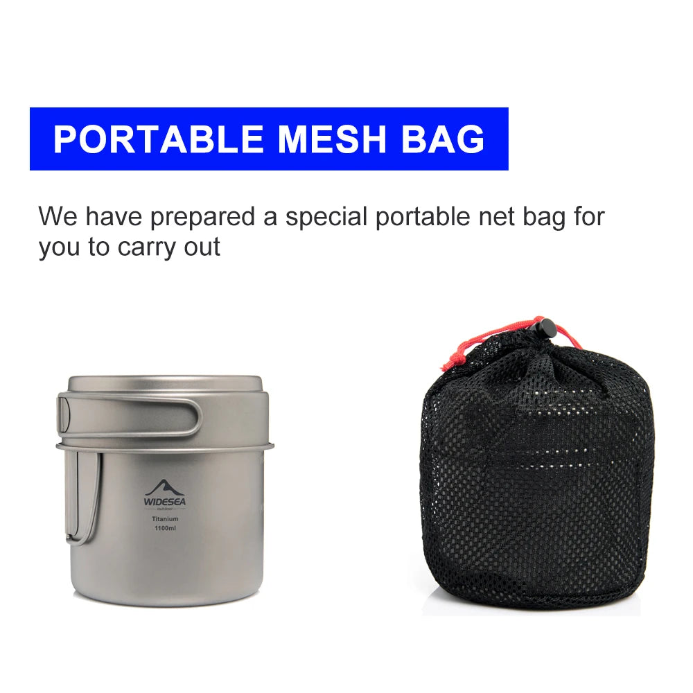 WIDESEA Titanium Camping Pot 1100ml, Ultralight 182g, Lid