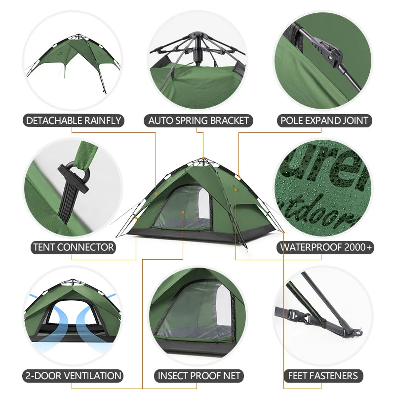 Naturehike Instant Tent 3-4 Person, Quick Pitch Camping