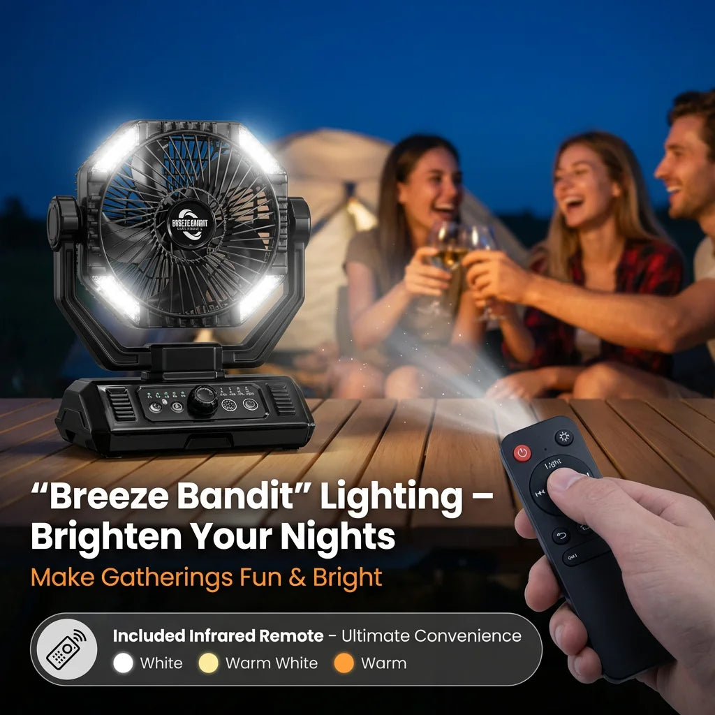 Rechargeable Camping Fan 20000mAh, LED Light, Remote