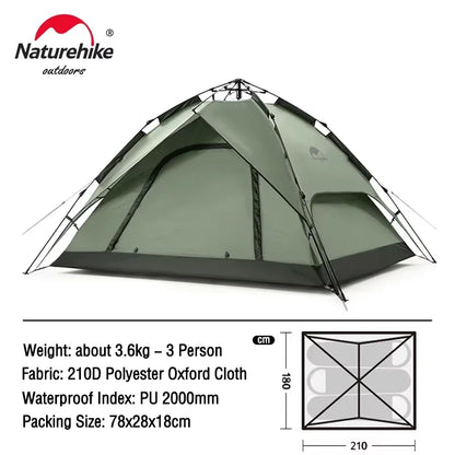 Naturehike Instant Tent 3-4 Person, Quick Pitch Camping