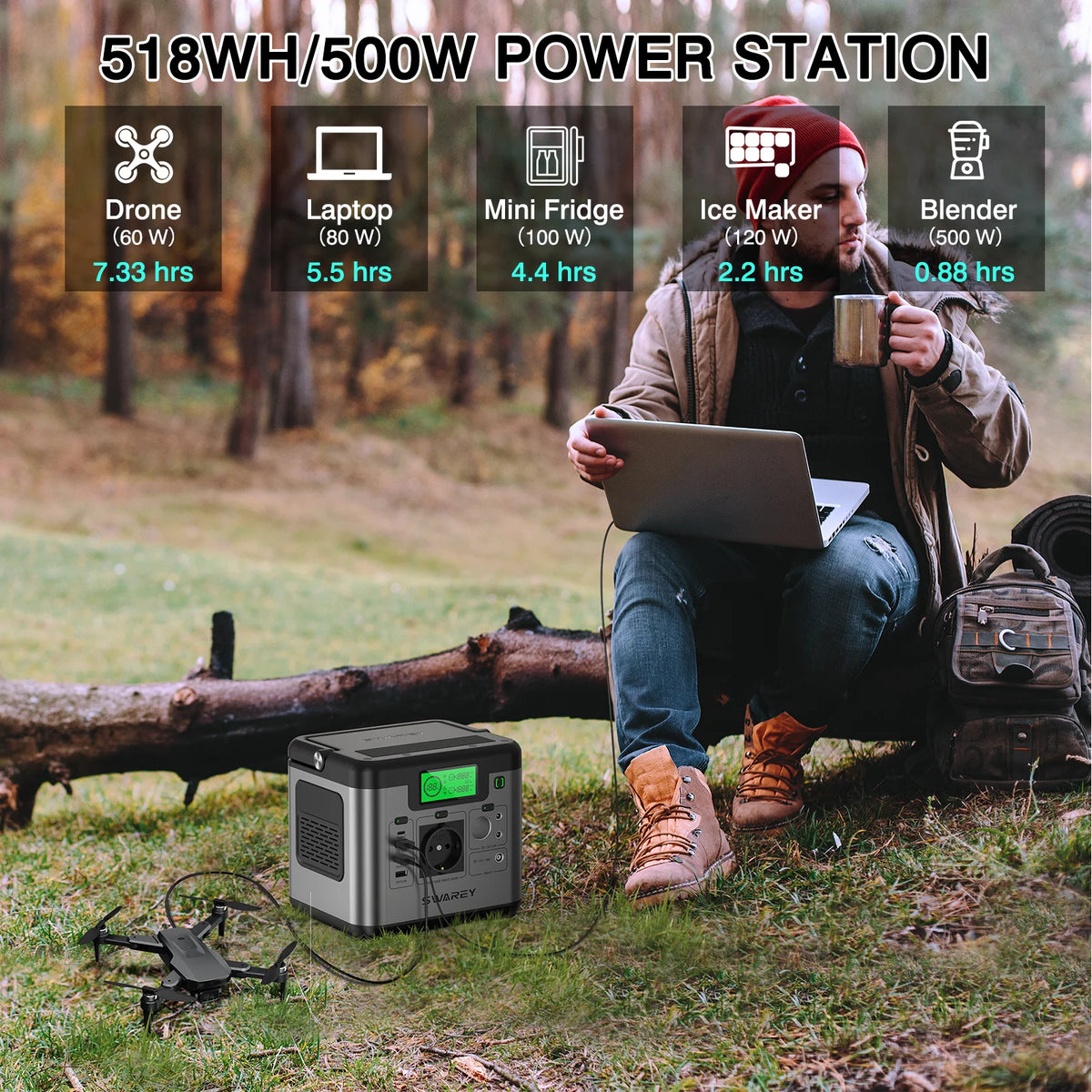 SWAREY S500 Pro 518Wh Power Station, 100W Solar Panel