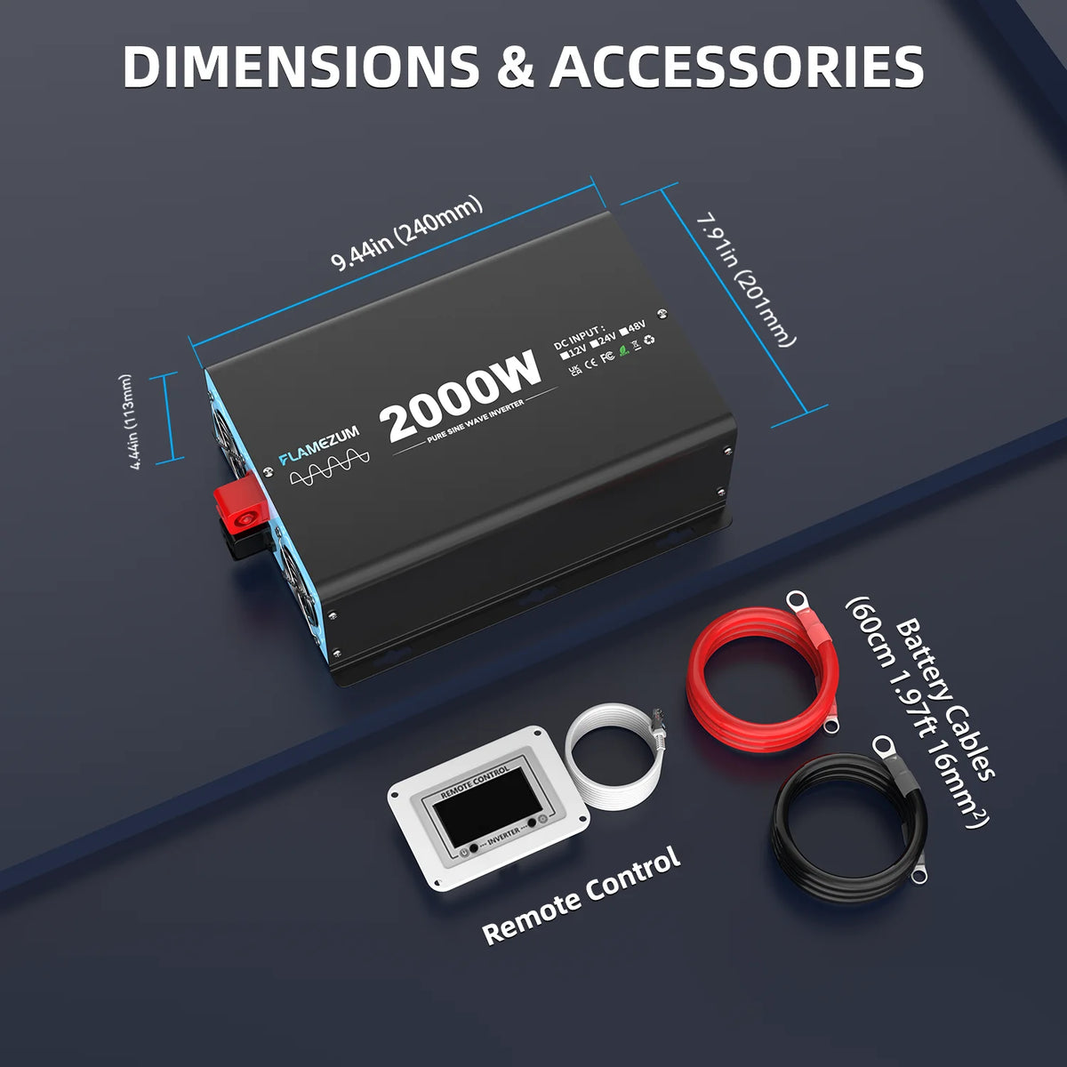 2000W Pure Sine Wave Inverter 12V 230V EU Socket, Van