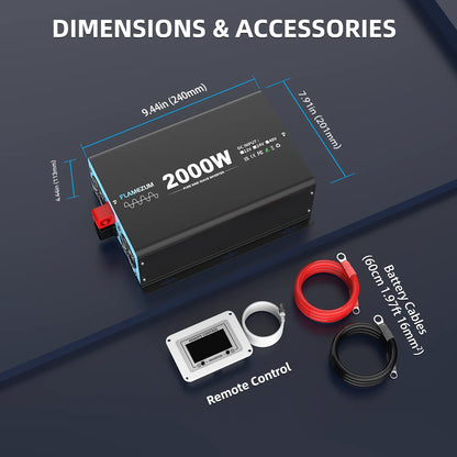 2000W Pure Sine Wave Inverter 12V 230V EU Socket, Van