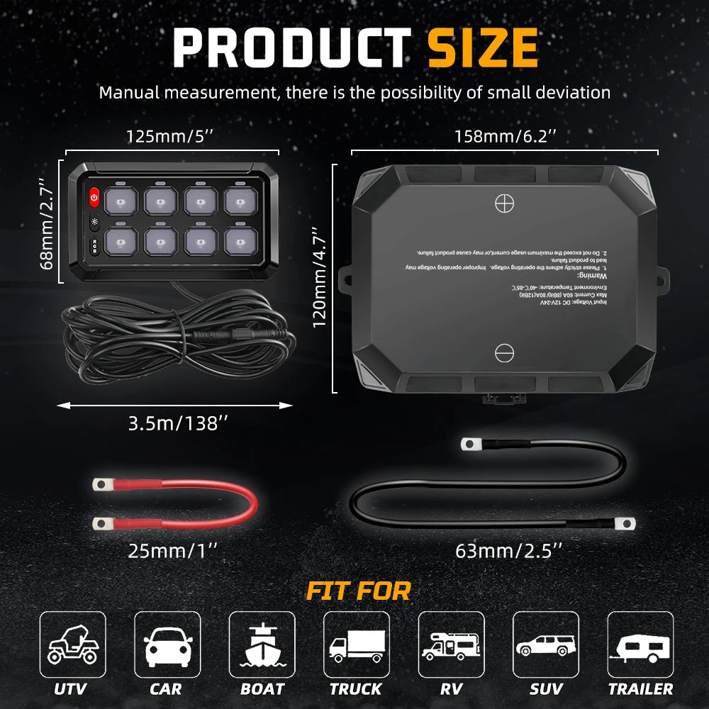 8 Gang Switch Panel with App 12V 60A, Campervan Boat Relay