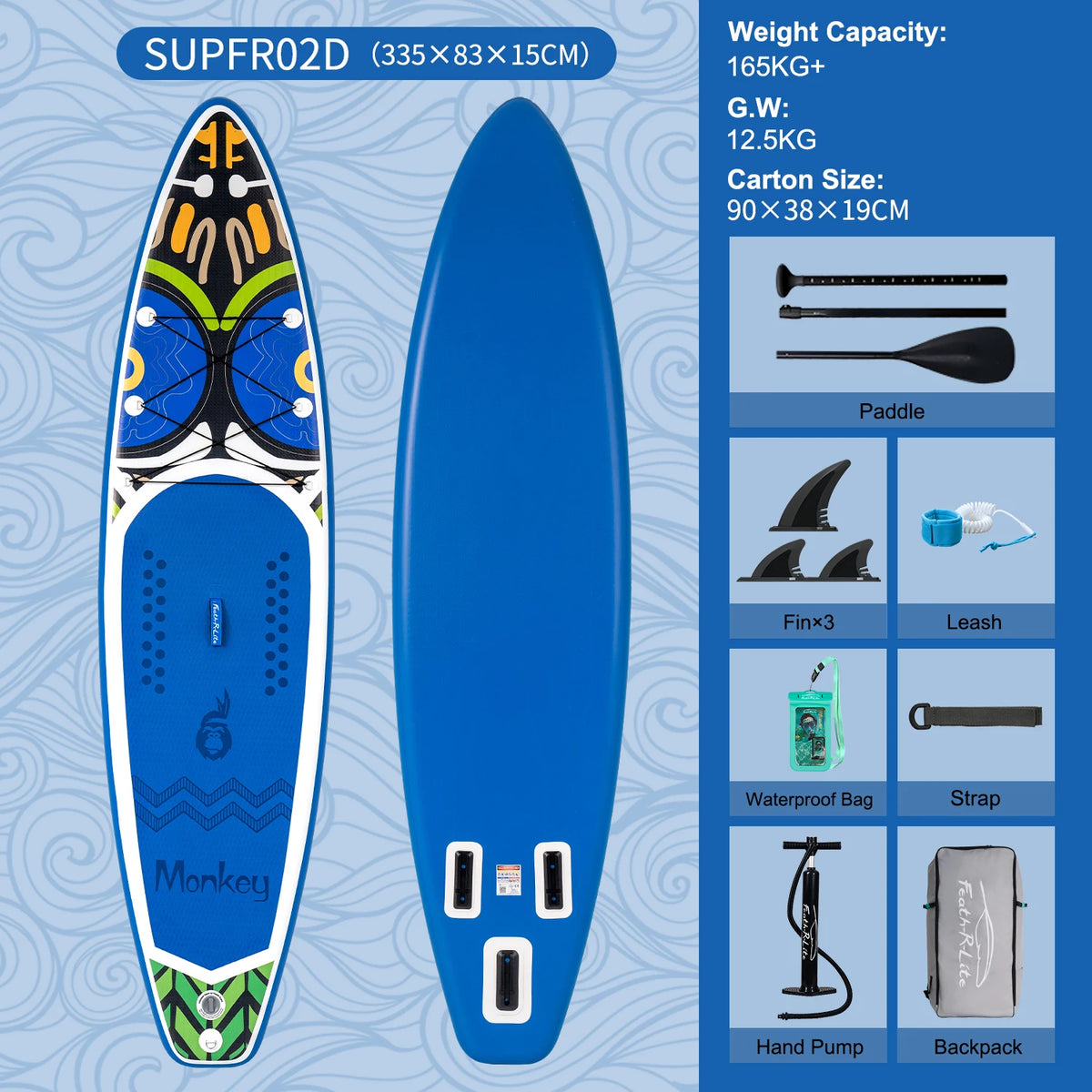 Inflatable Stand Up Paddle Board SUP 335cm, 165kg Load