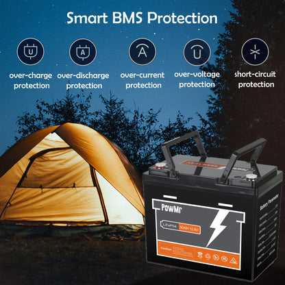 PowMr 12V 50Ah LiFePO4 Leisure Battery 640Wh, Built-in BMS