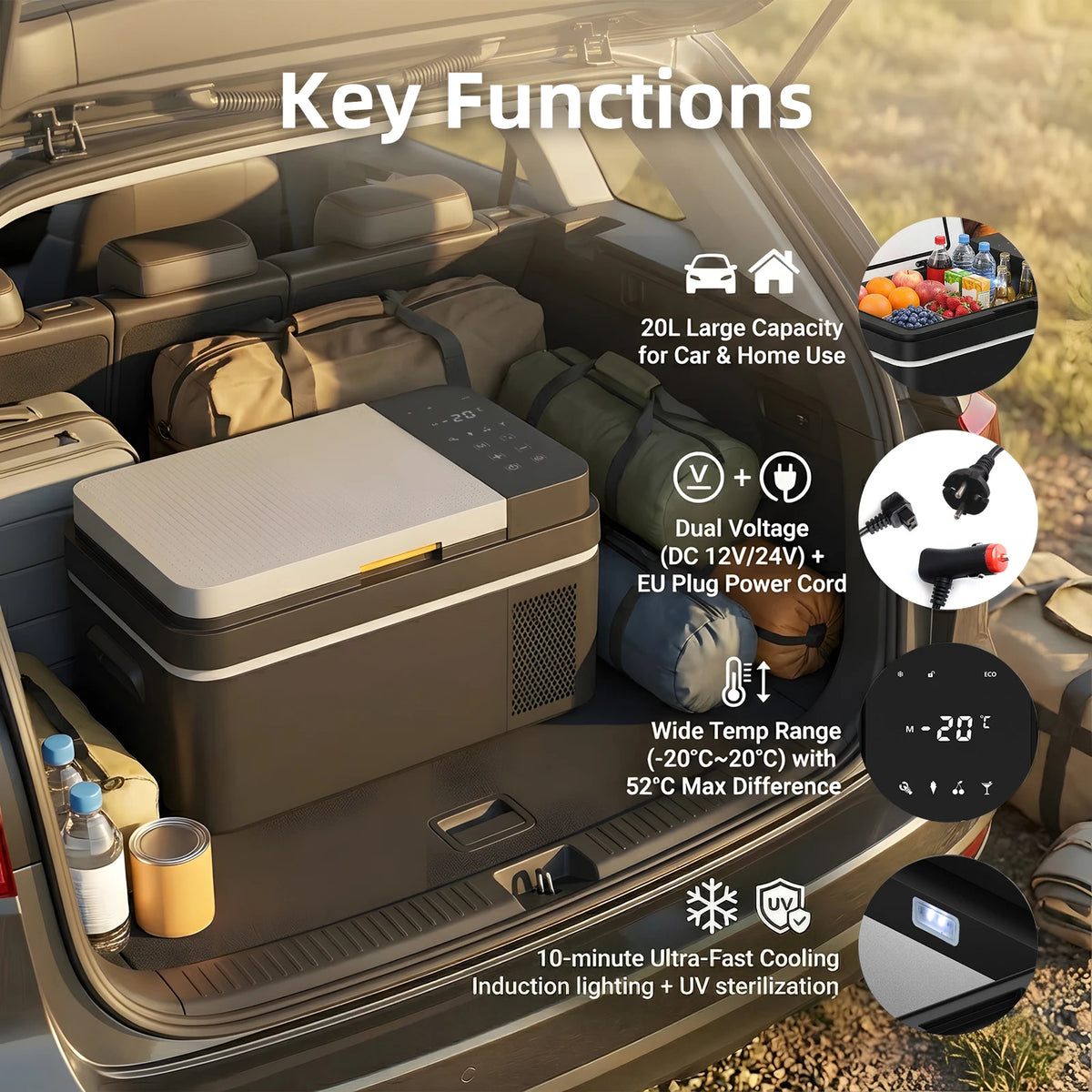 Podofo 30L Compressor Fridge Freezer with App, Campervan